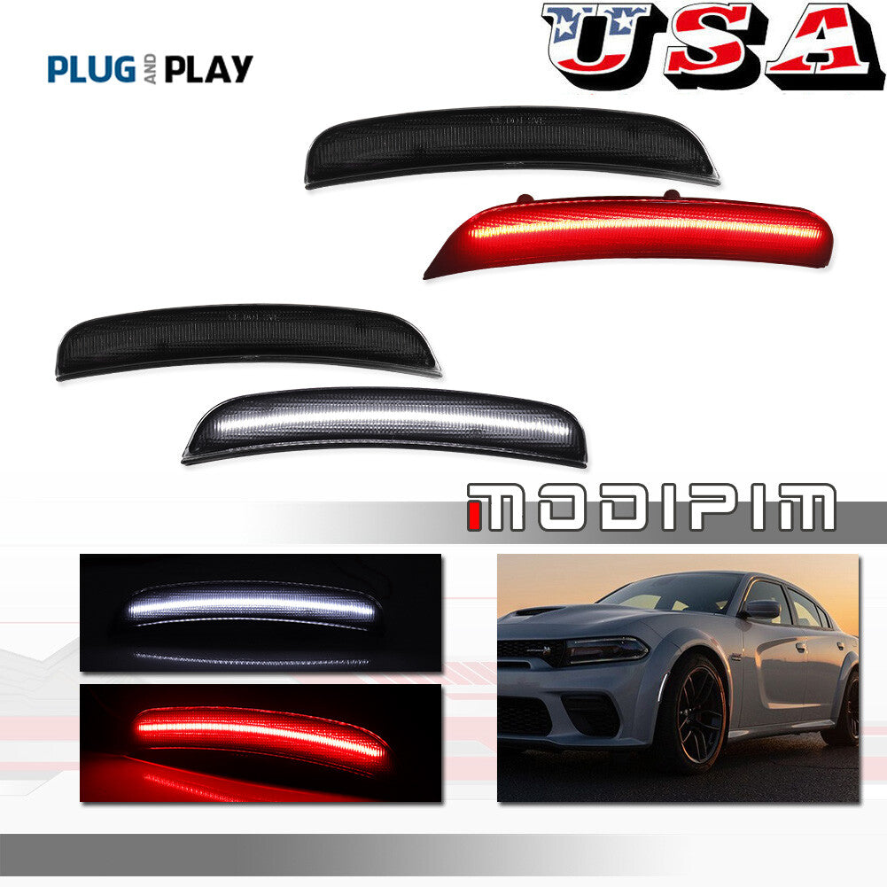 4-Pack LED Side Marker Lights Front and Rear Smoke White and Red for 15-22 for Dodge Chargers