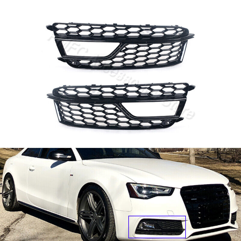Pair for Audi S5 A5 S-Line 2013-16 Honeycomb Mesh Bumper Fog Light Grille Cover