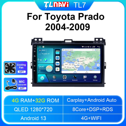for Toyota for Land Cruiser Prado 120 2004-2009 CarPlay Car Radio Stereo GPS Player