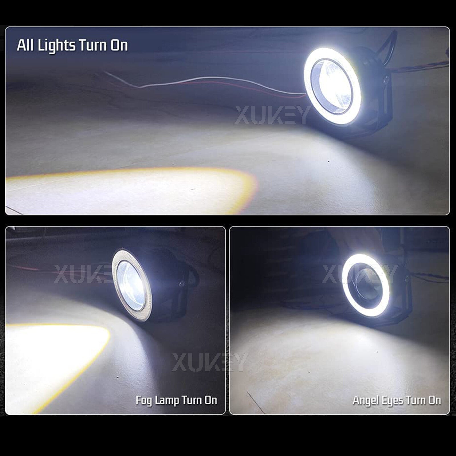Car LED Fog Light Projector White Angel Eye Halo Ring DRL Driving White 3.5inch