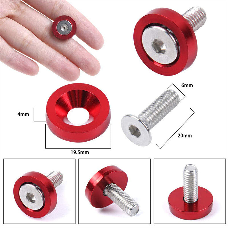 20Pcs Billet Aluminum Fender Bumper Washer Bay Dress up Bolt Screw Kit Red