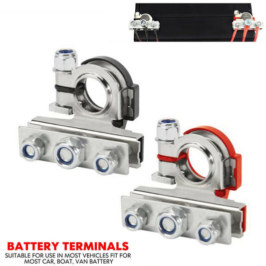2-Piece Pack of Automotive Battery Terminal Connector Wire and Cable Clamps (Positive and Negative)