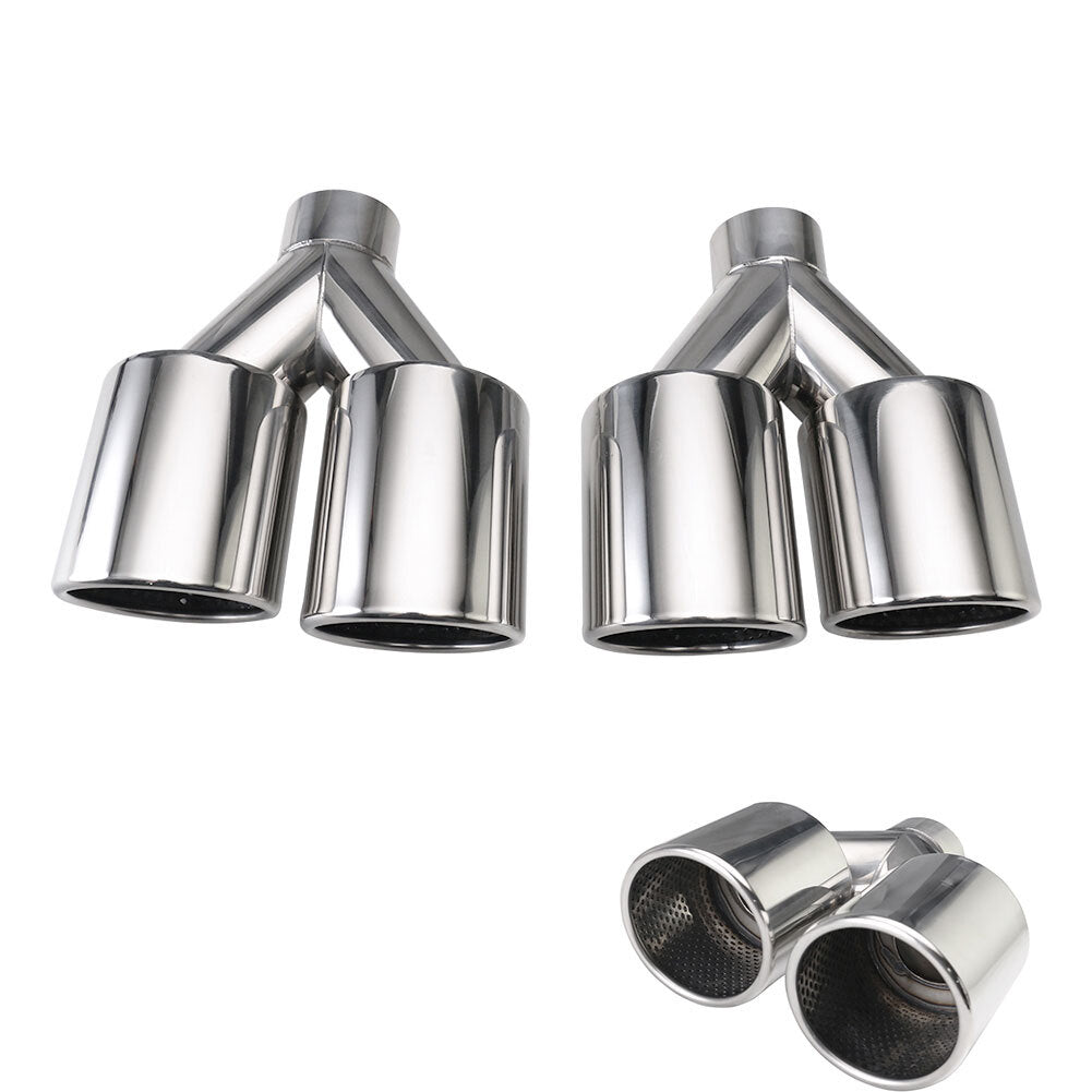 Pair 2.5'' ID 4''OD Universal Dual Exhaust Tip Edge Tips Double Wall Tip W/ Mesh