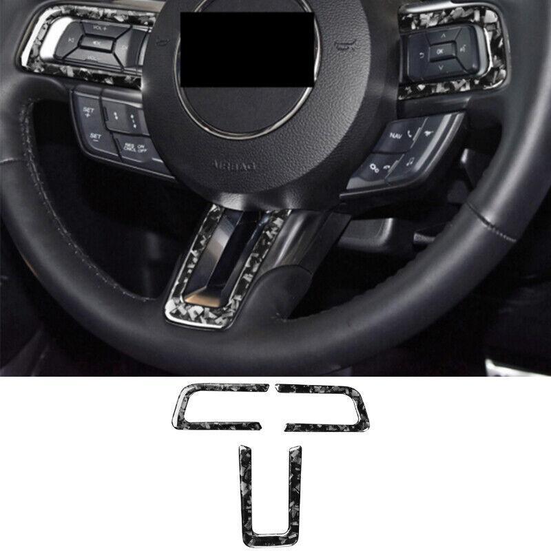 Car for Ford for Mustang 15-22 Forged Carbon Fiber Steering Wheel Strip Cover Trim