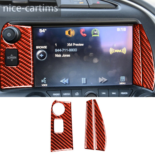 3¡ÁRed Carbon Fiber GPS Navigation Side Cover for Chevrolet for Corvette C7 2014-2019