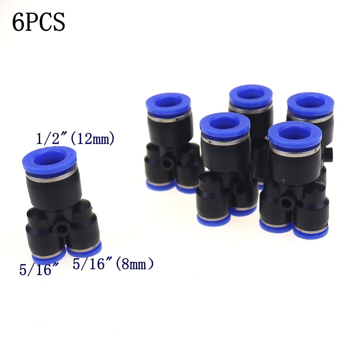 6-piece pneumatic reduction Y-joint air pusher 3-way connector pipe OD 1/2 to 5/16