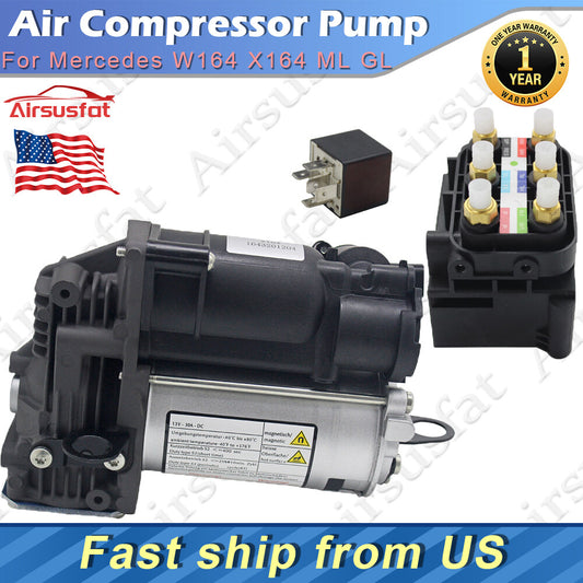 Fit for Mercedes W164 X164 ML GL Air Suspension Compressor wIth Valve Block + Relay