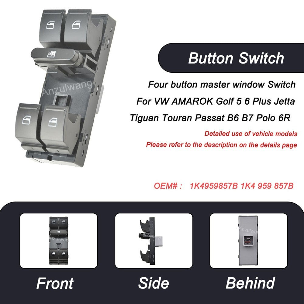 Four Button Master Window Switch for VW AMAROK for Golf 5 6 Plus OE 1K4959857B