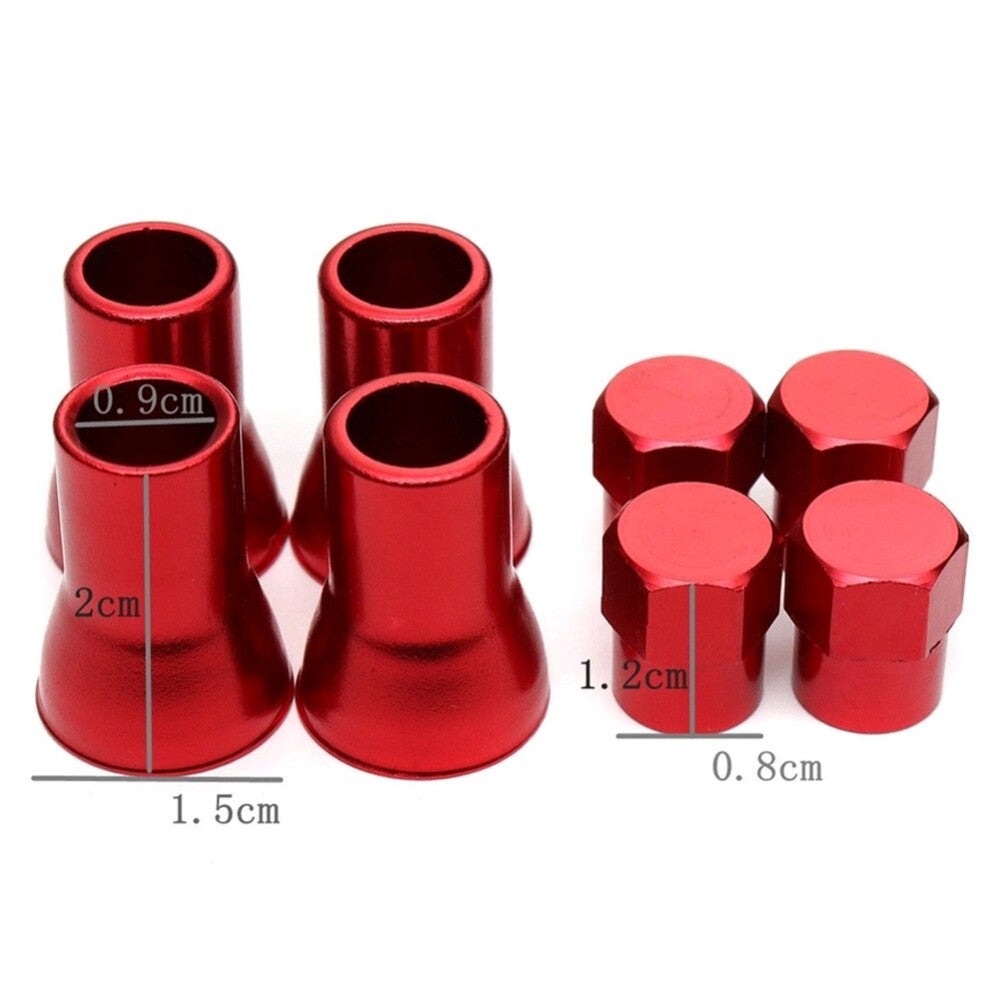 4x Red Aluminum Metal Valve Stem Caps Covers + Sleeve Chromies Car/Truck/Bicycle