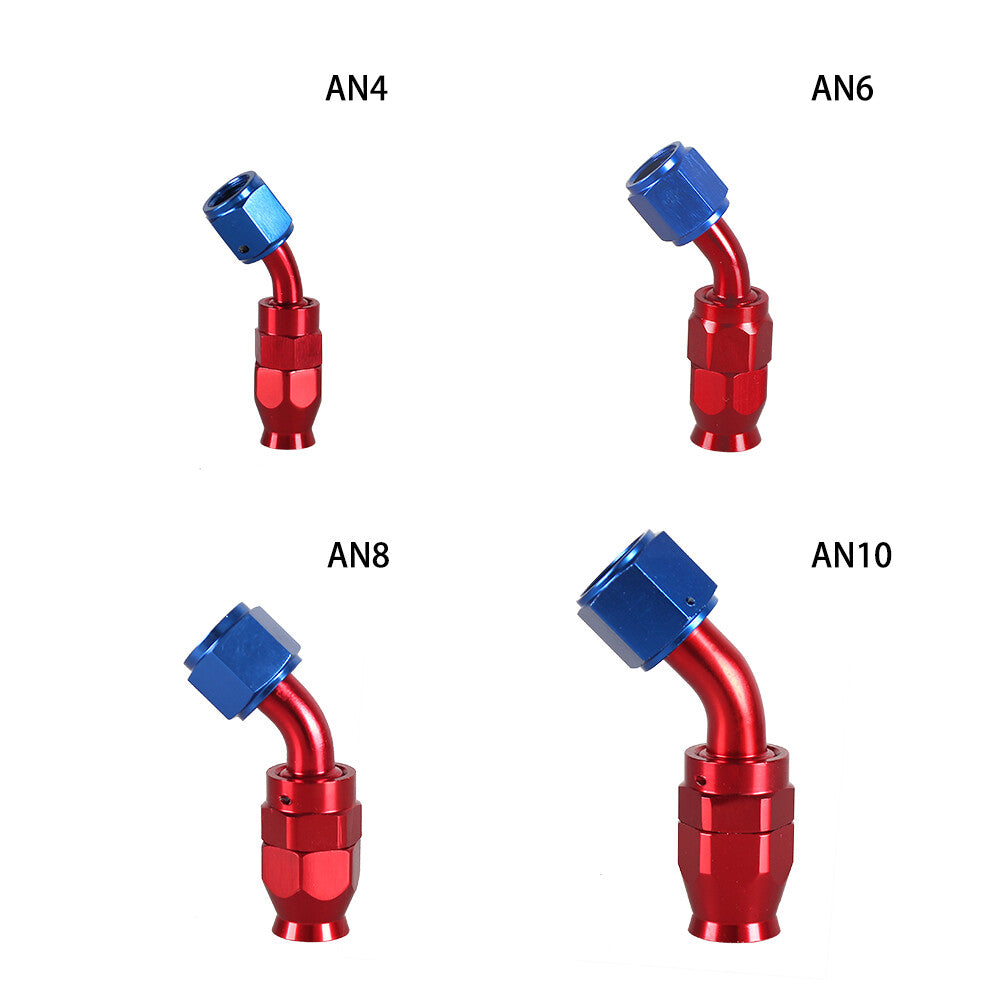 10AN PTFE Hose End Fittings 45Degree Aluminum Swivel AN10 For PTFE Hose Only Red