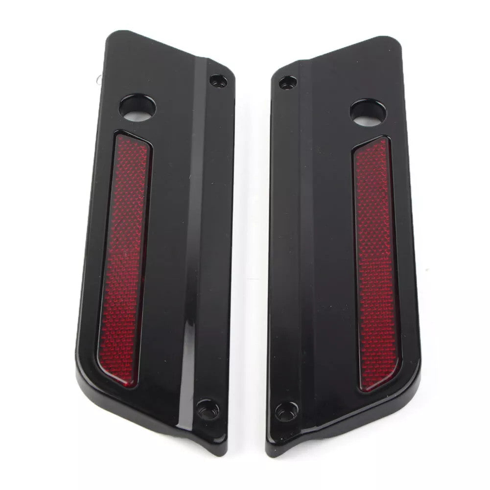 Black Saddlebag Guard Latch Cover w/Red Reflectors For Road King Electra Glide