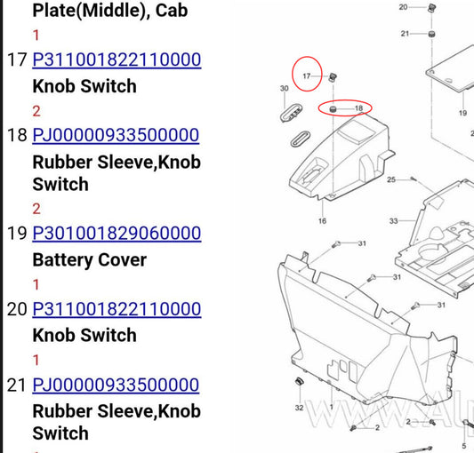 17 18 Rubber Sleeve Knob Switch HS250 UTV P311001822110000 PJ00000933500000