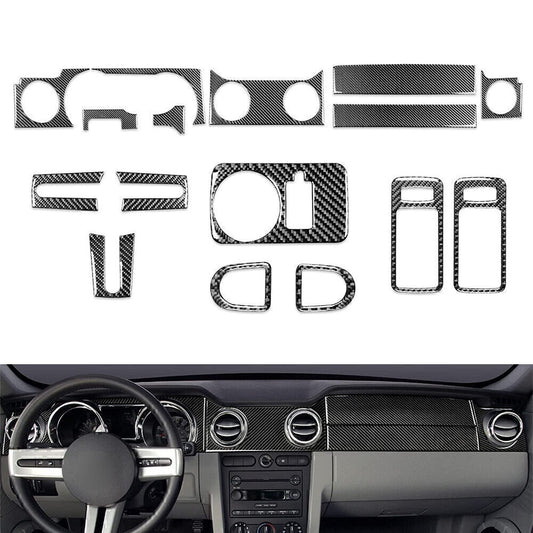 16 Pcs Carbon Fiber Full Set Interior Decoration Cover for Ford for Mustang 2005-09