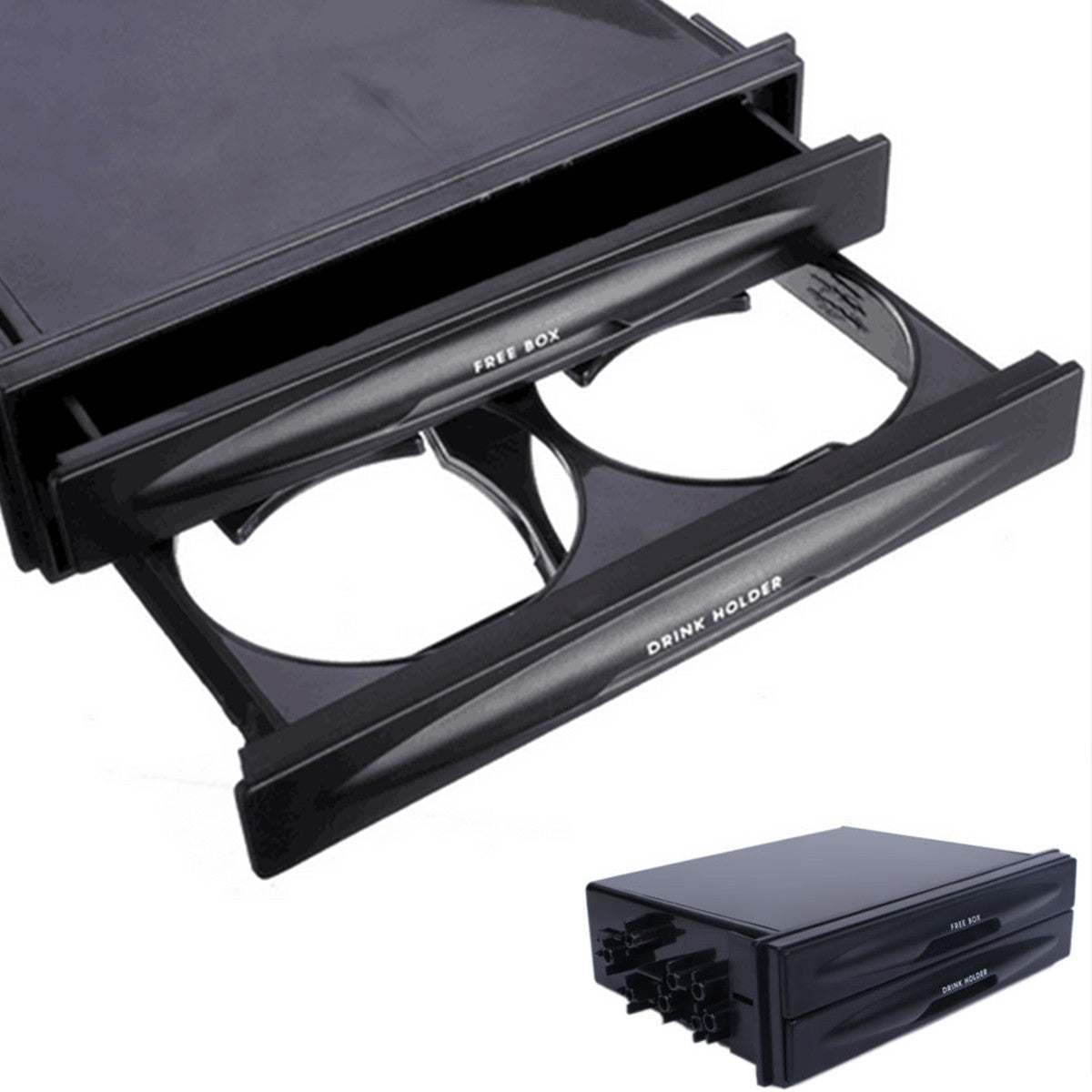 Black Car Radio Stereo Storage Double 2Din Dash Trim Kit Pocket Box w/Cup Holder