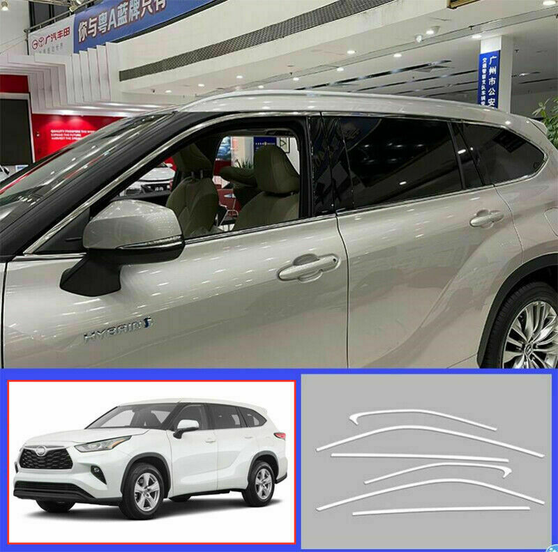 6P Chrome Steel Window Upper Sill Trim Strip Kit for Toyota Highlander 2020-2023
