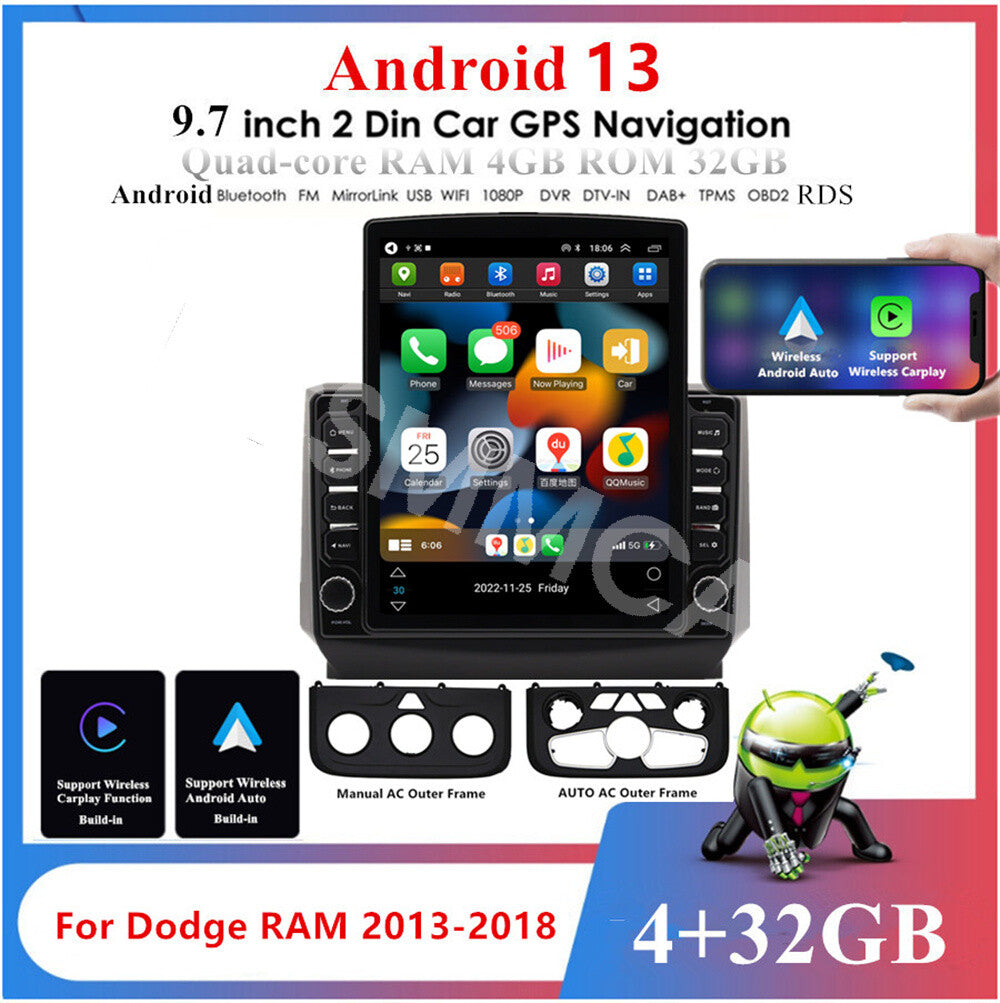Fit for Dodge for RAM 3500 2013-2019 Car Radio Vertical Screen GPS 4+32G W/Frame