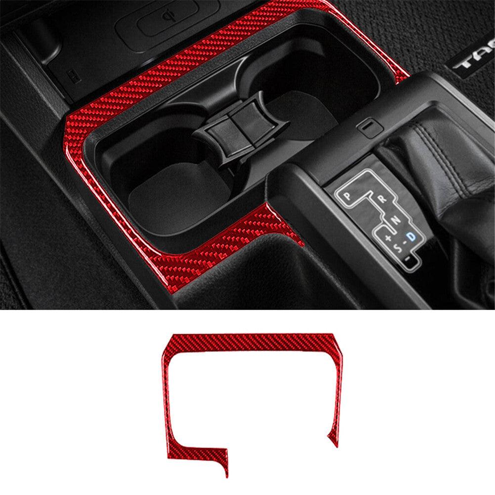 Red Carbon Fiber Central Cup Holder Cover Trim for Toyota Tacoma 2016-2021