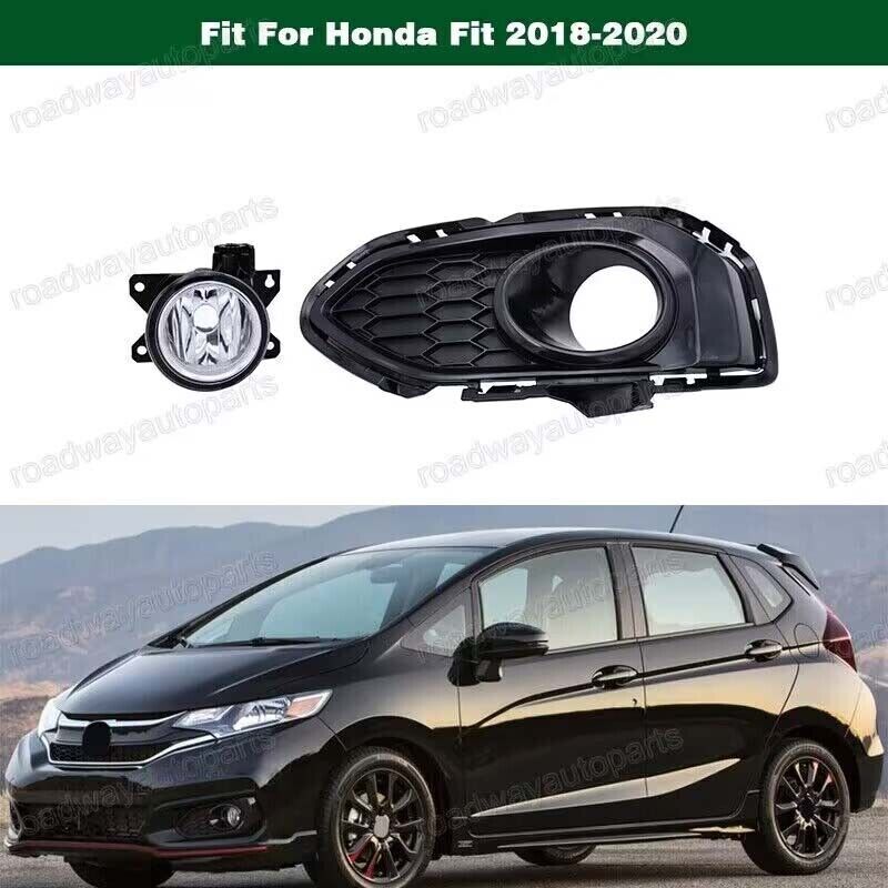 Right Front Bumper Fog Light Lamp w/ Cover Bezel Trim for Honda Fit 2017-2018