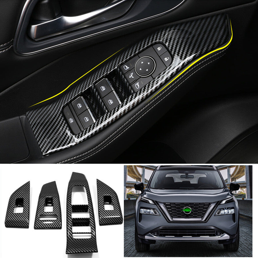 Carbon Fiber Indoor Window Switch Panel Cover for Nissan Rogue 2021-2023