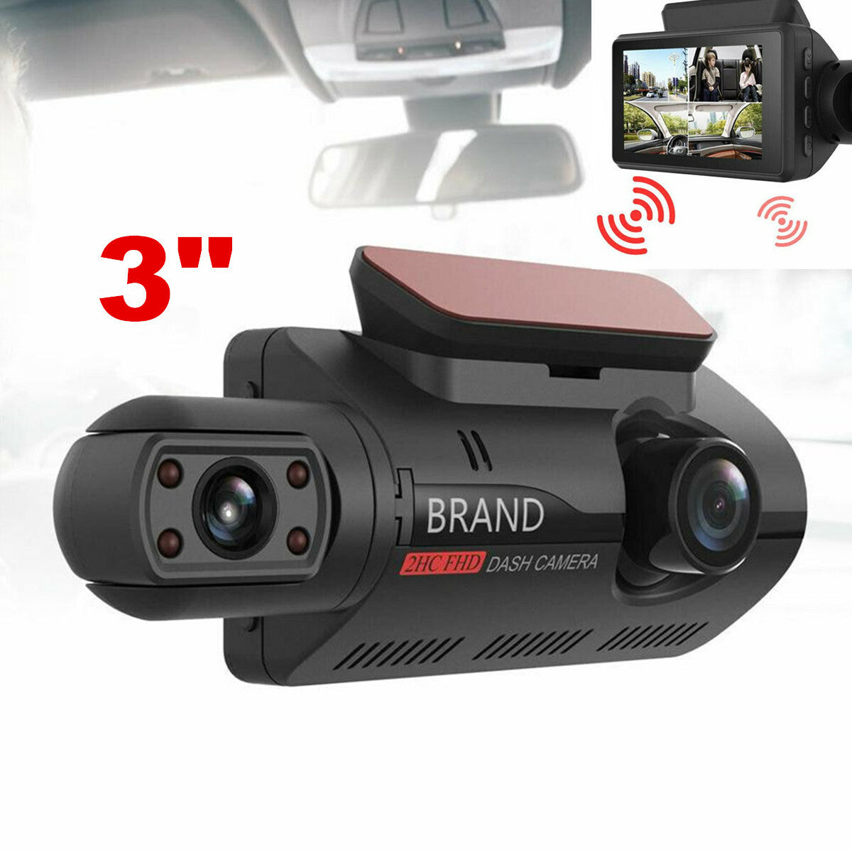 HD 1080P 3in Dual Lens HD Car DVR Rearview Video Dash Cam Recorder Camera