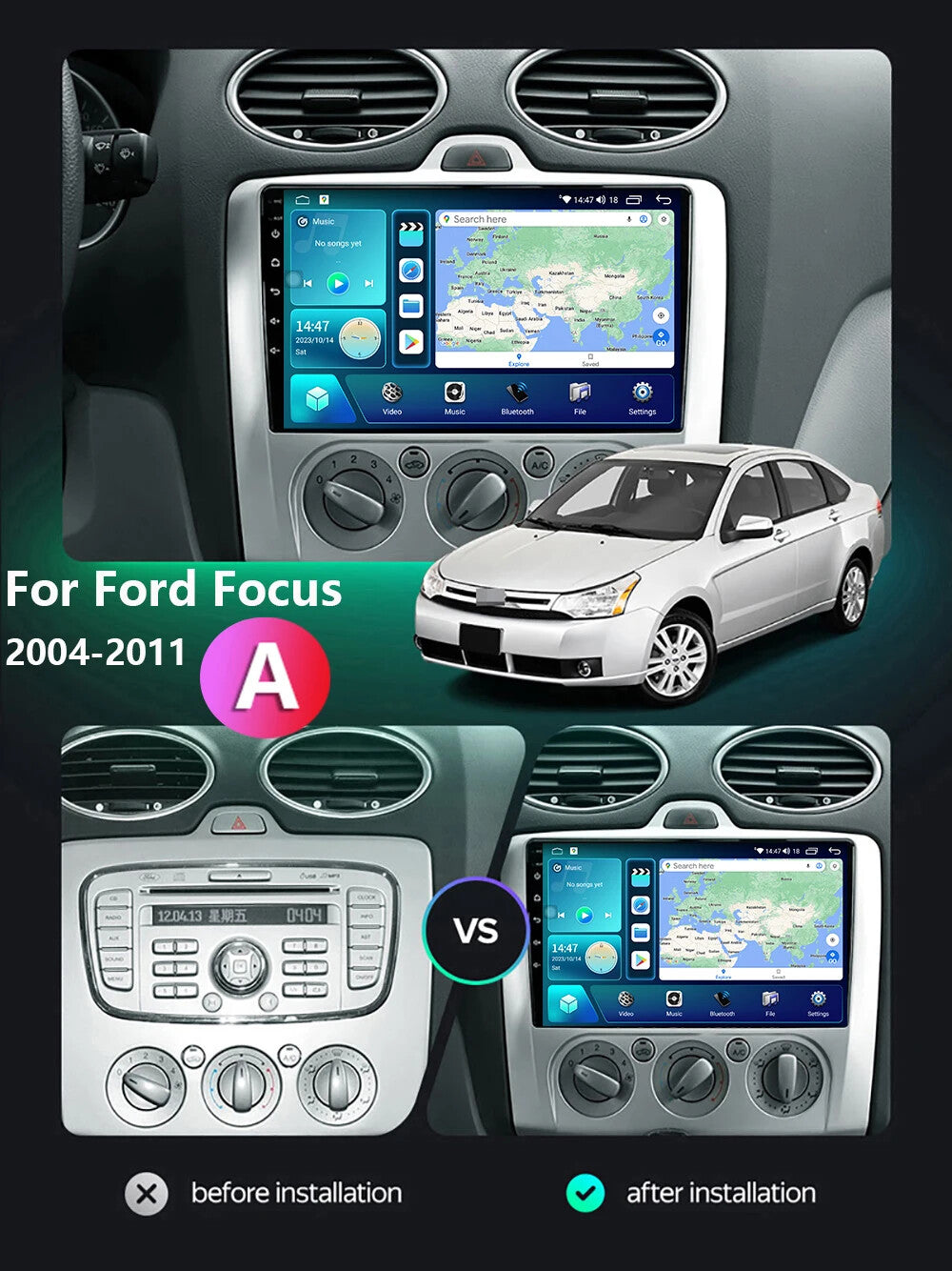 for Ford Focus 2 3 Mk2 2004-11 Android Auto CarPlay Car Stereo Radio GPS Screen