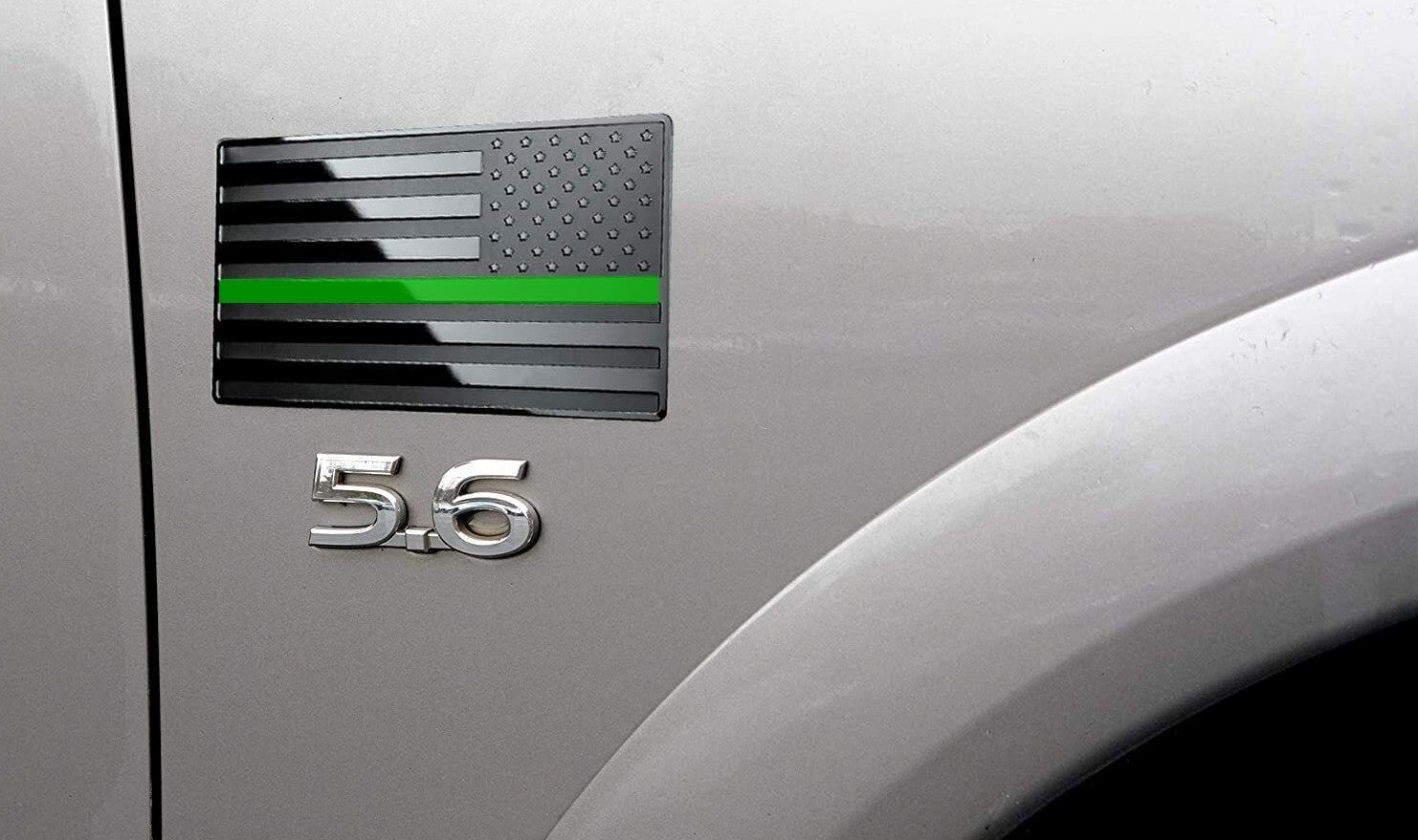 2-Piece Car Side Fender Rear Trunk Badge Stickers American Flag Black and Green  for ford