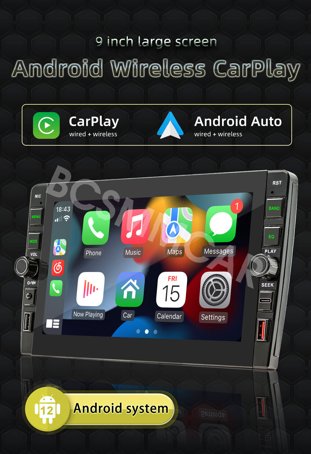 8in Double 2Din Car Stereo Radio 2+32G For Carplay Android Auto W/Camera