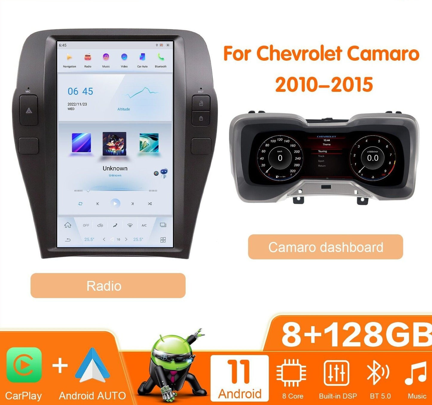 Android for Tesla Car Radio and LCD Digital Cluster for Chevrolet Camaro 2010-2015