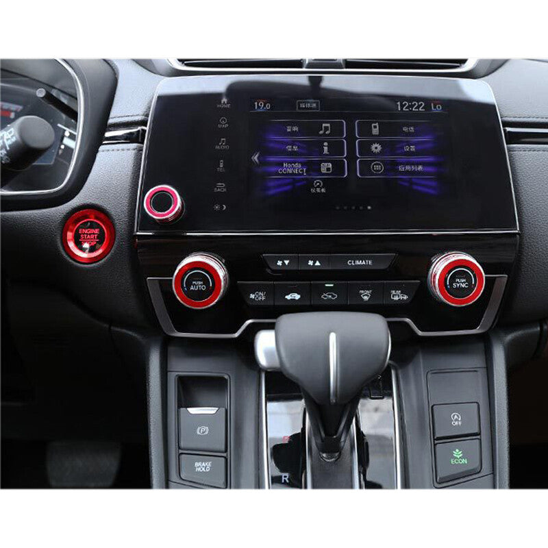 4x Red AC Switch Knob and Ignition Start Button Trim Cover Fit for Honda CR-V