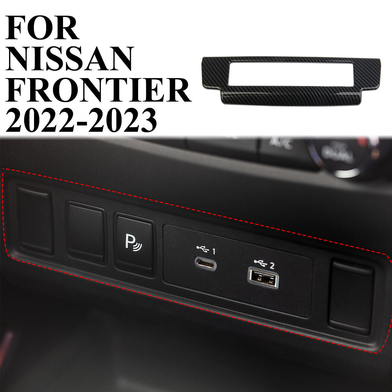 Carbon Fiber Center Console Button USB Panel Cover Trim for Nissan Frontier