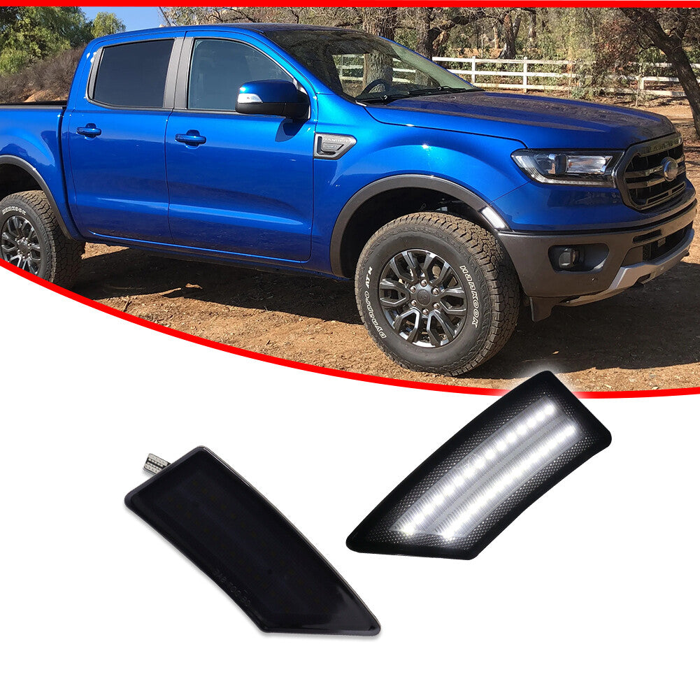 Suitable for 2019-2022 for Ford Ranger Smoke Lens LED Side Marker Corner Signal Lights in White