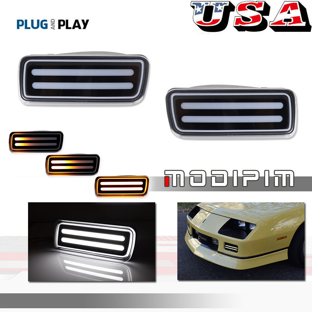 [PLUG PLAY] Dynamic Amber and White DRL Turn Signal Lights for Chevrolet Camaro 85-92