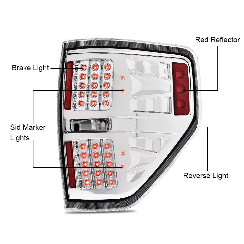 Suitable for 09-14 for Ford F150 LED chrome-cased taillights and rear brake lights (LH+RH-).