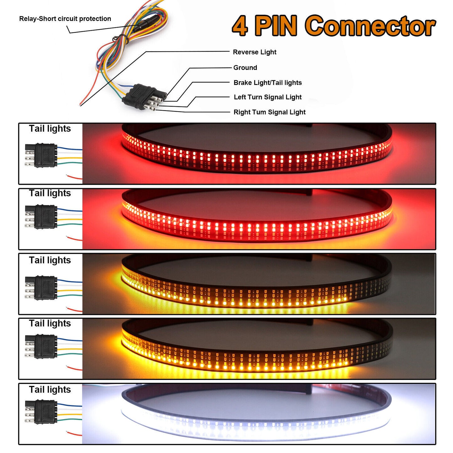 New Rows Truck Strip Tailgate Light Bar Reverse Brake Tail Signal Lamp Pickup