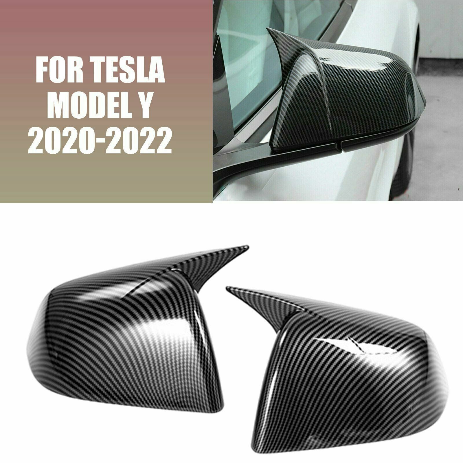 Pair Carbon Fiber Grain OX Horn Rearview Mirror Cover for Tesla for Model Y 20-22 AT