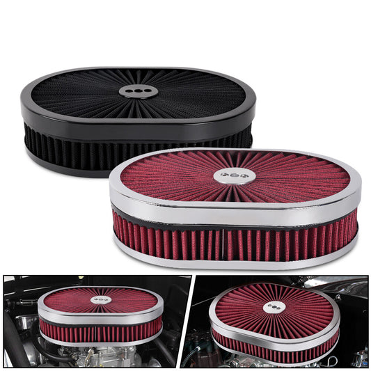 12 Oval Super flow Thru Air Cleaner Washable For SBC for Chevy for Ford 5-1/8 Carb Neck