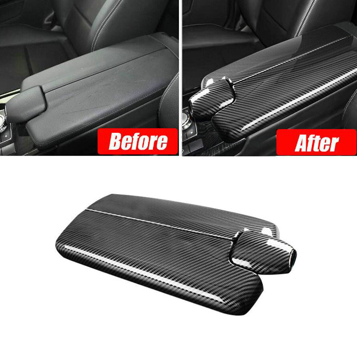 3x ABS Carbon Fiber Center Armrest Box Cover For 10-15 for Mercedes E Class W212