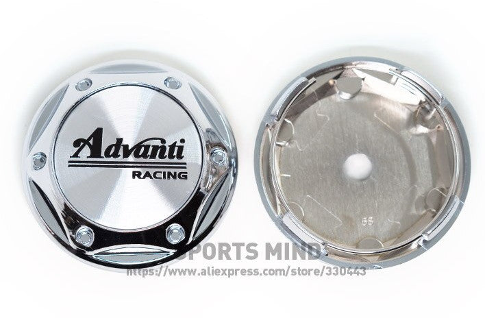4-piece set of 68mm Advanti racing wheel caps, rim caps, wheel center caps, badges, and chrome-plated logos.