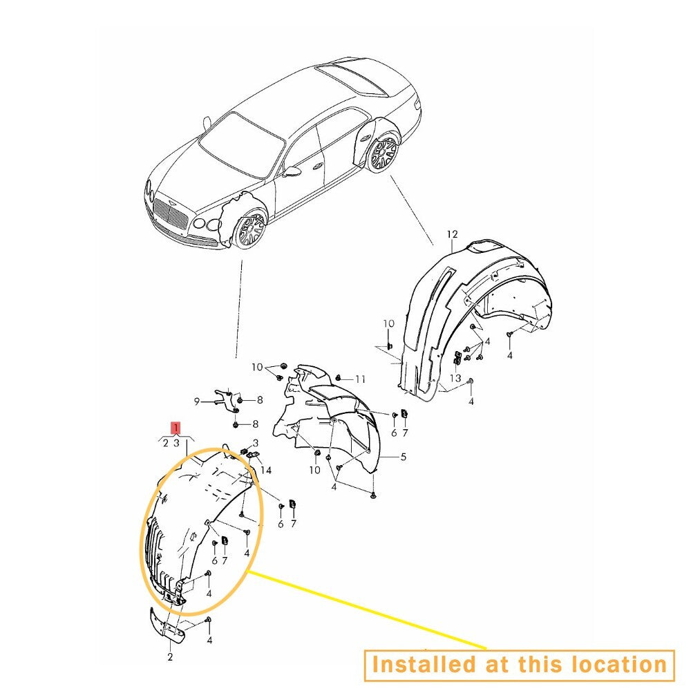 Equipment Manufacturer ( ) for Bentley Flying Spur Front Wheel Liner Kit: 4W0809957/958