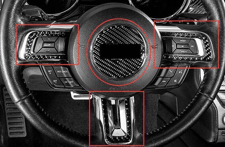 Fit for Ford for Mustang 2015-2022 Carbon Fiber Steering Wheel Decor Cover Trim 4PCS