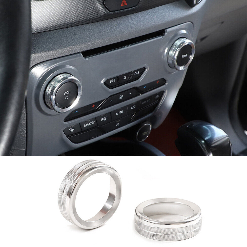 2¡ÁAlloy Silver Volume Media Knob Ring Trim for Ford Ranger 2015-2018 Accessories