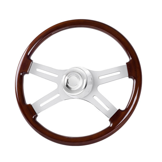 for Freightliner for Kenworth for Peterbilt for Volvo 4 Spoke Wood Steering Wheel Chrome 18