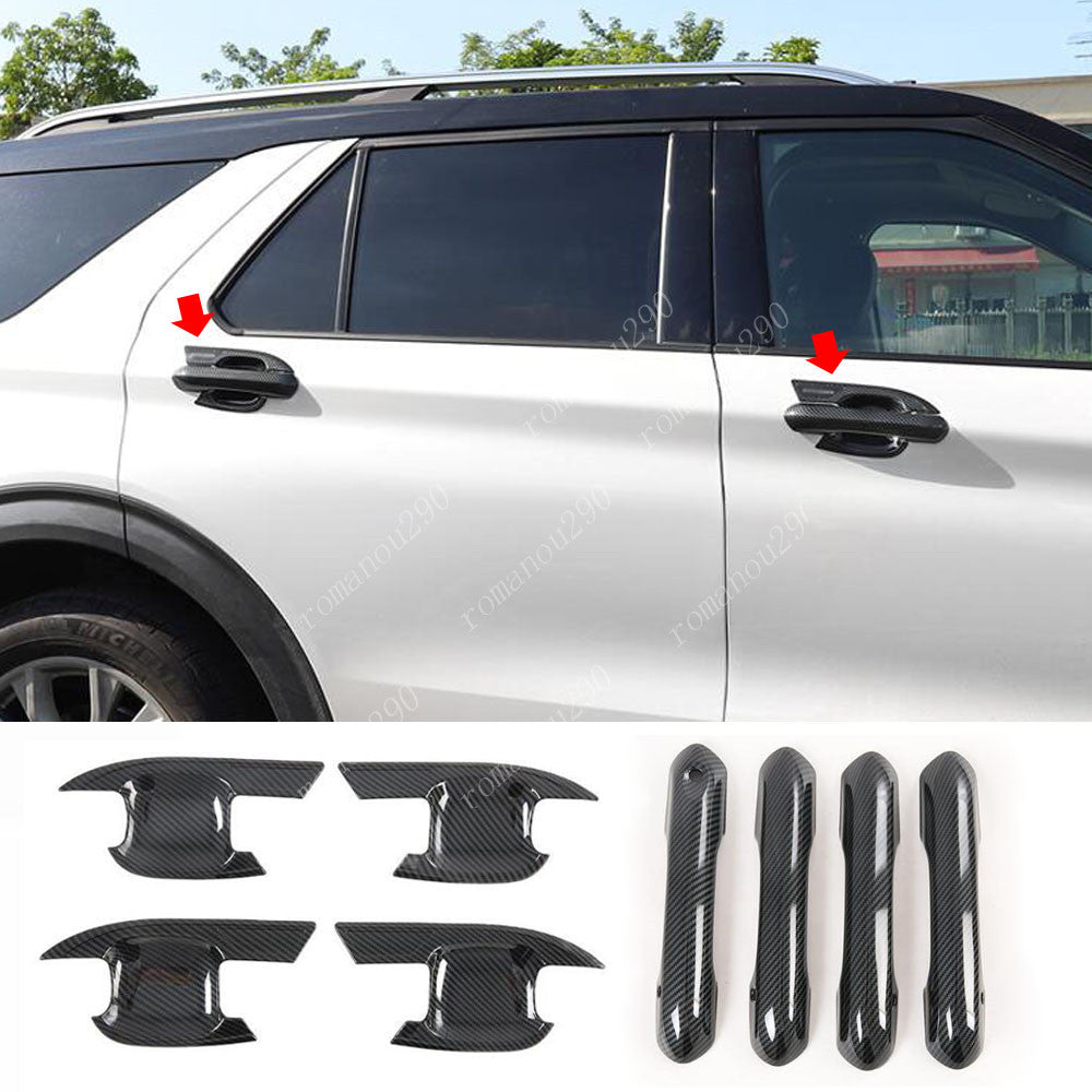 for Ford Explorer 2020-2023 Carbon Fiber Outside Door Handle+Bowl Cover Trims 8P