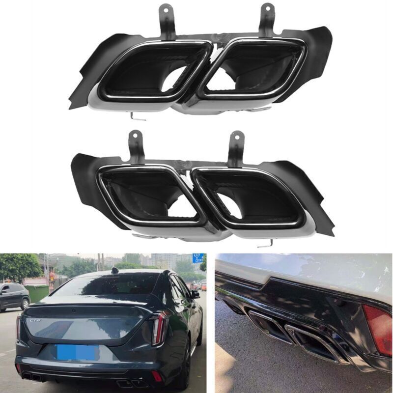 for Cadillac CT4 2020-24 Gloss Black Steel Rear Tail Exhaust Muffler Tip Pipe 2P