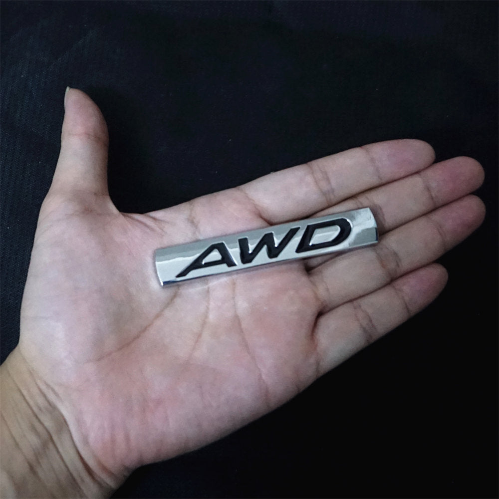 2x Chrome Silver Black AWD Fender Metal Decal Sticker Badge Emblem Speed Door 3D