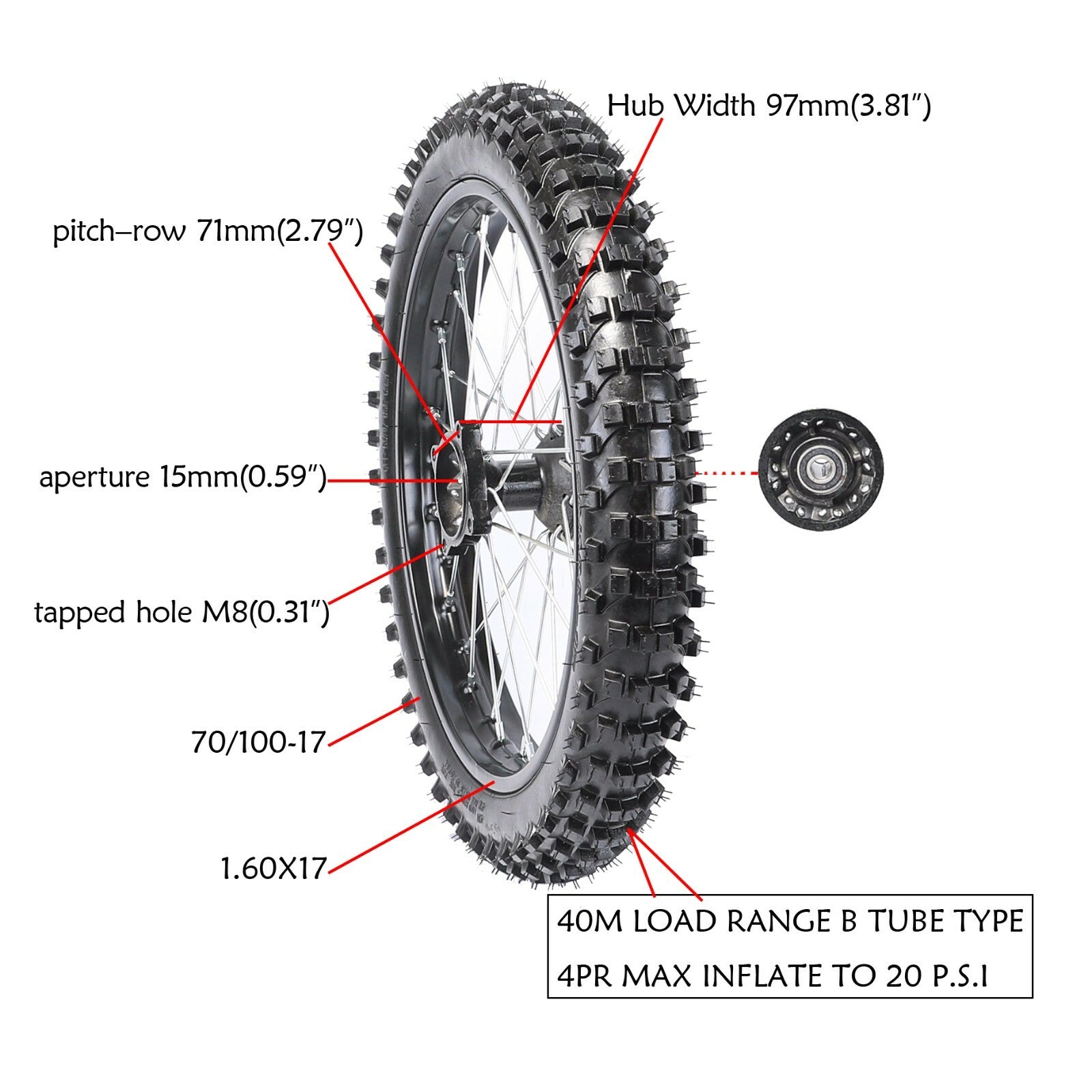Front Forks Triple Tree 17 Wheel 70/100-17 Tyre Pit Dirt Bike Postie Razor Trai