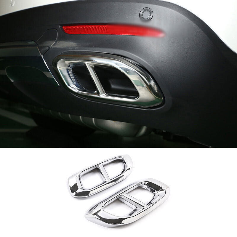 Silver Rear Tail Exhaust Pipe Muffler Tip Cover Trim 2P for Benz GLE GLS 2020-24