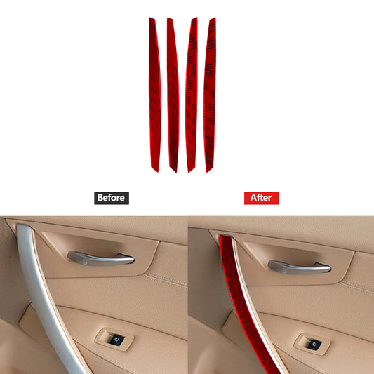 4x Red Carbon Fiber Interior Door Handle Trim for BMW X3 2004-2010