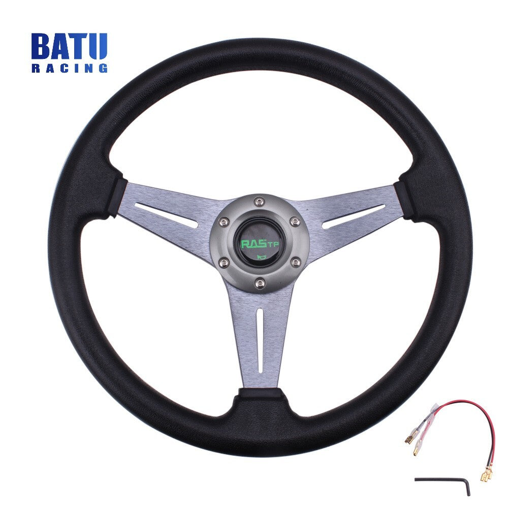13.8/350mm Universal Gray Racing Vinyl Leather+Aluminum Steering Wheel