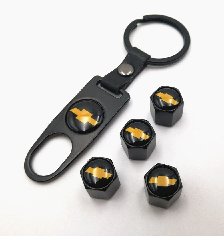 Suitable for Chevrolet car wheel and tire valve cover rod air cap + key ring, black